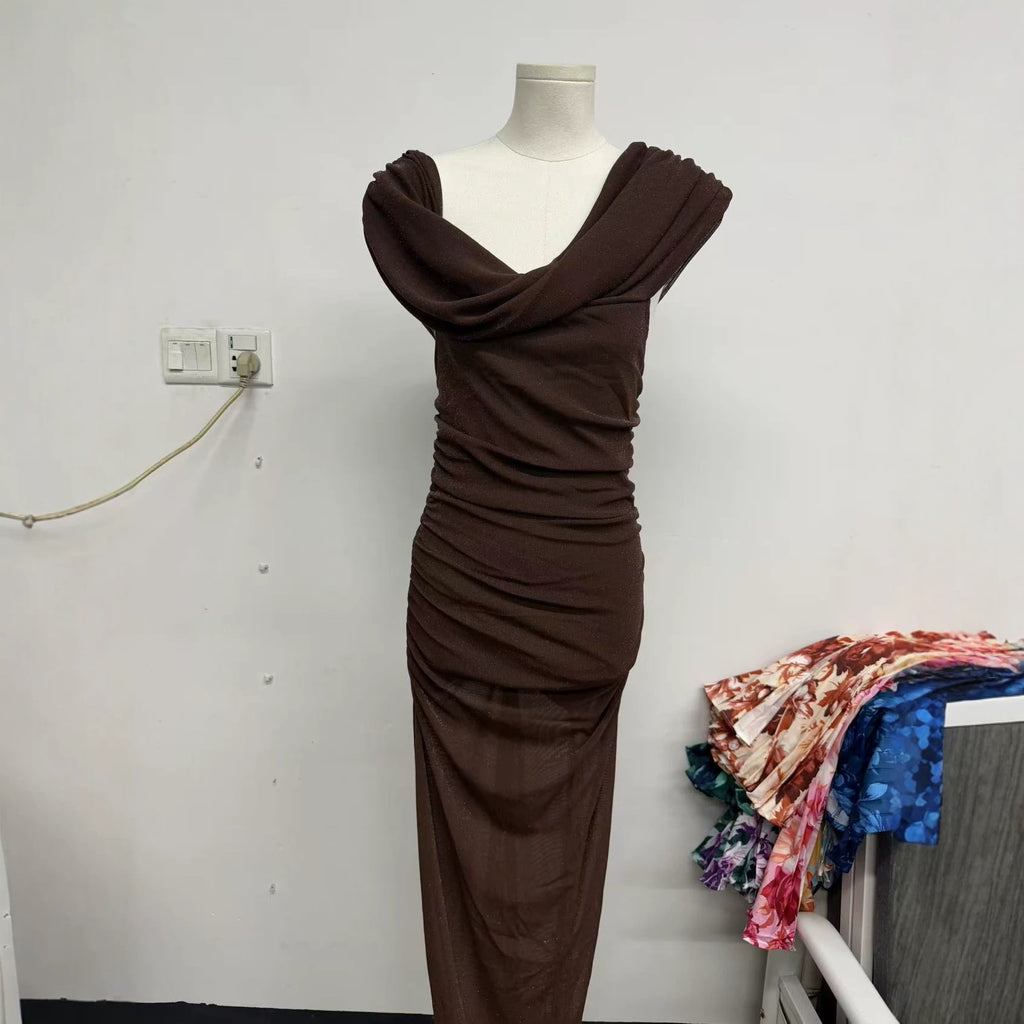 Vintage French-Style Sleeveless Chiffon Long Dress