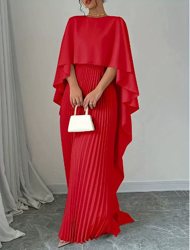 Loose-Fit Batwing Sleeve Pleated Long Dress