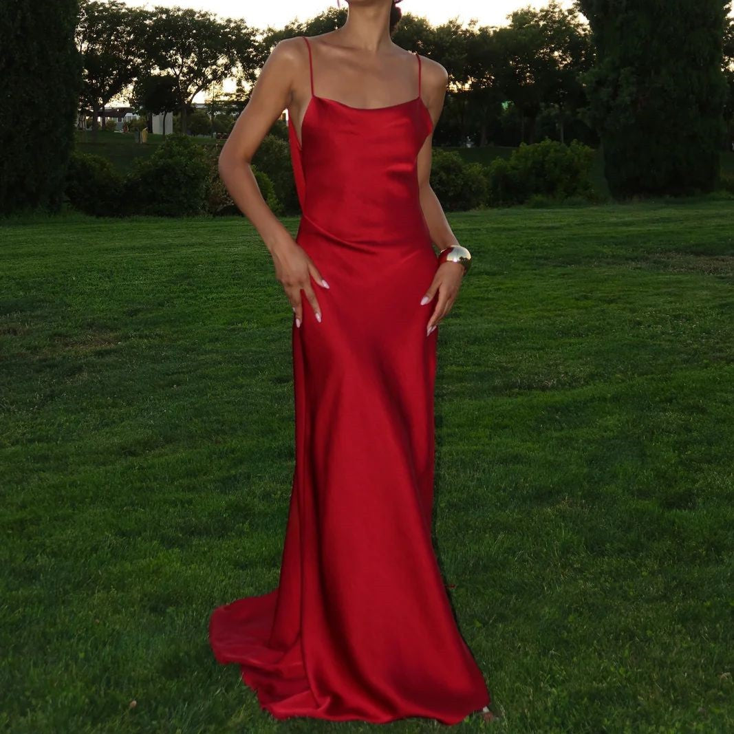 Spliced Lace-Up Sleeveless Long Dress