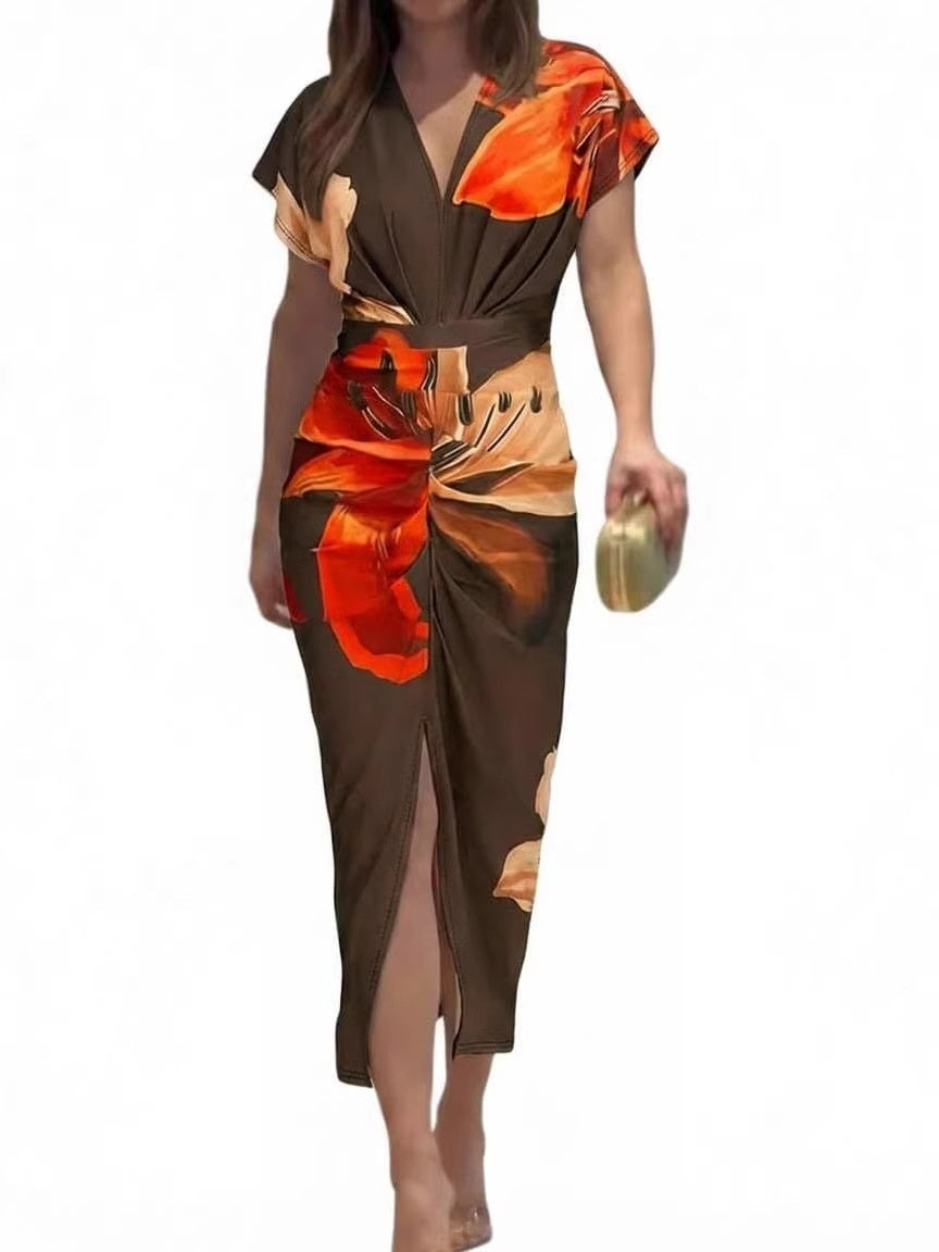 Tie-Dye V-Neck Knit Midi Dress