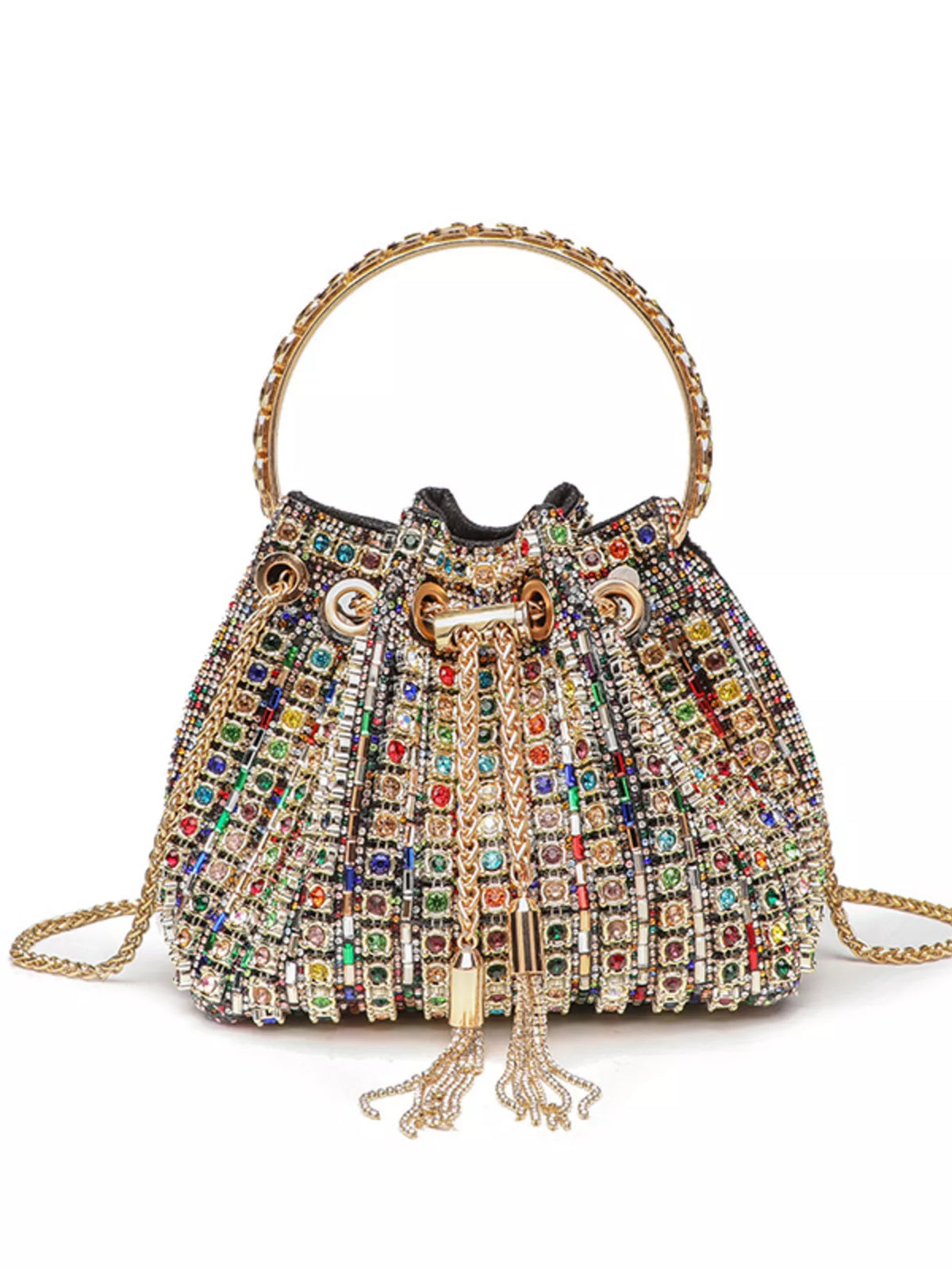 Rhinestone Embellished Bucket Crossbody Bag