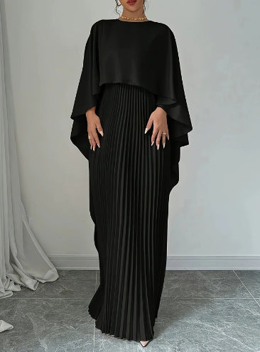Loose-Fit Batwing Sleeve Pleated Long Dress
