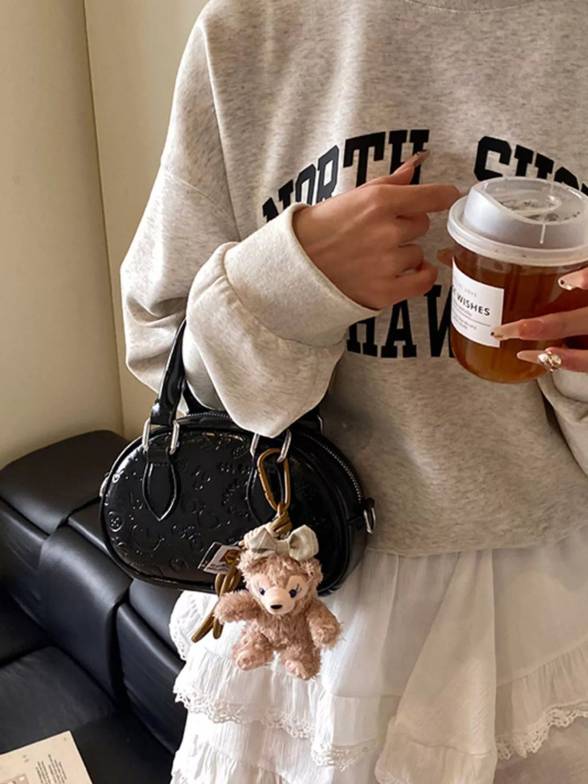 Embossed Pattern Top Handle Crossbody Bag