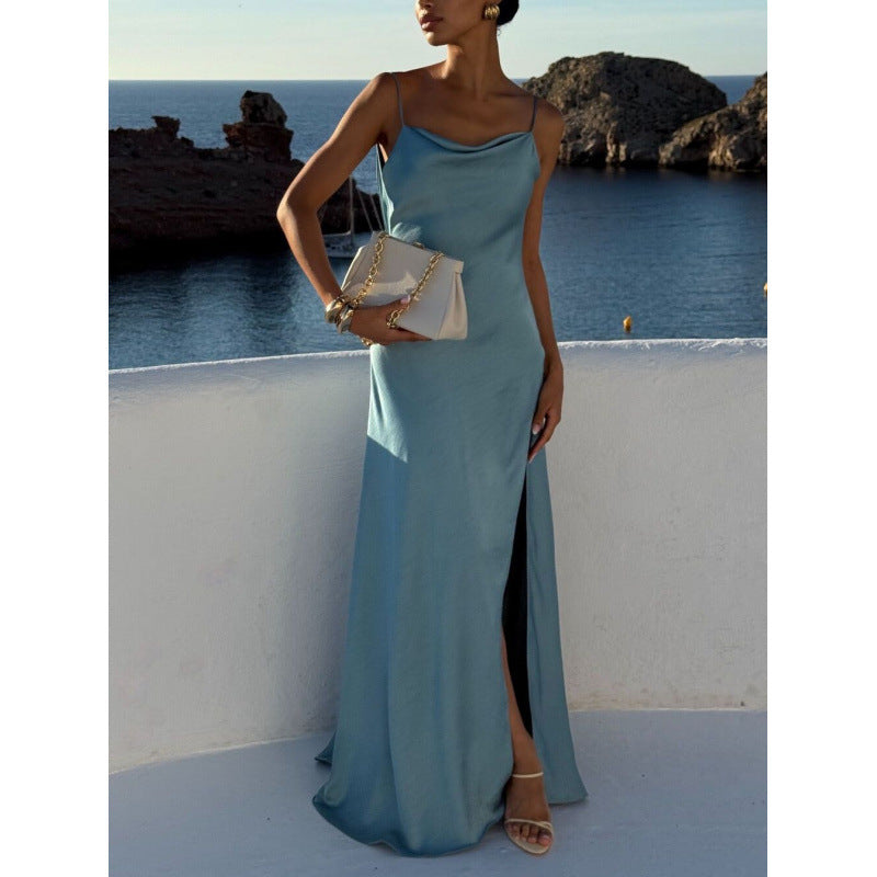 Spliced Lace-Up Sleeveless Long Dress