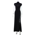 Black Stand-Collar Cutout Floor-Length Dress with High Slit