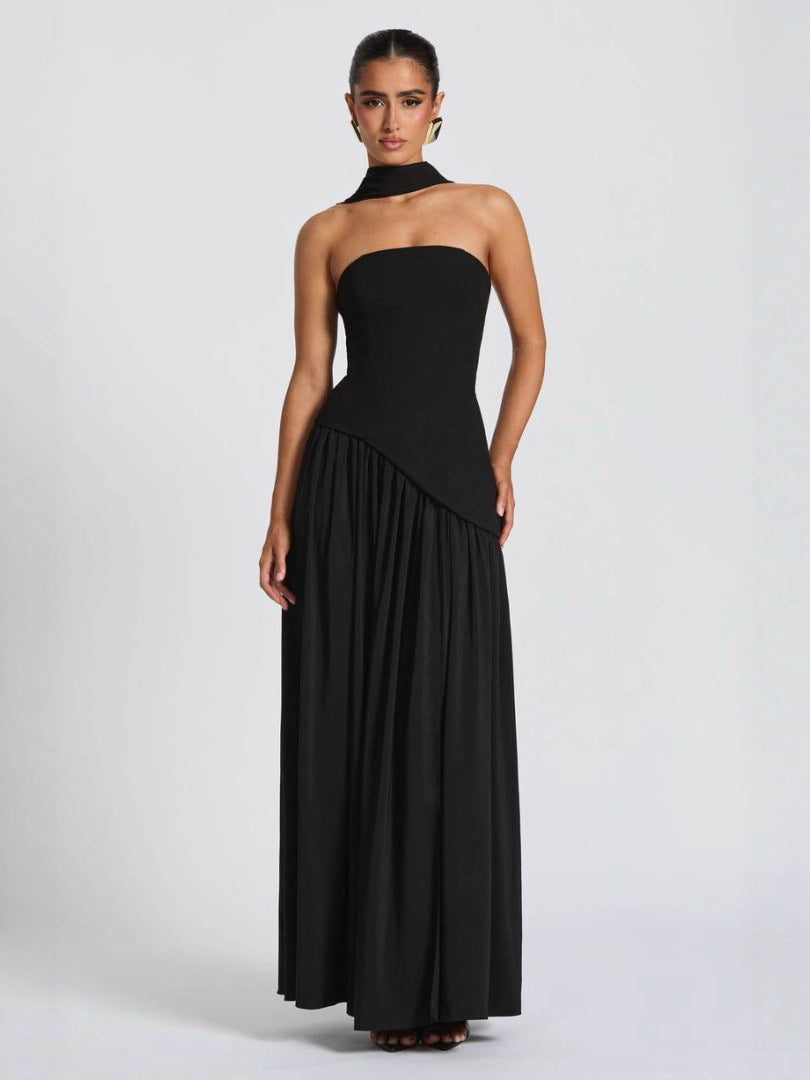 Backless Tube-Top Milk Silk Dress with High Slit