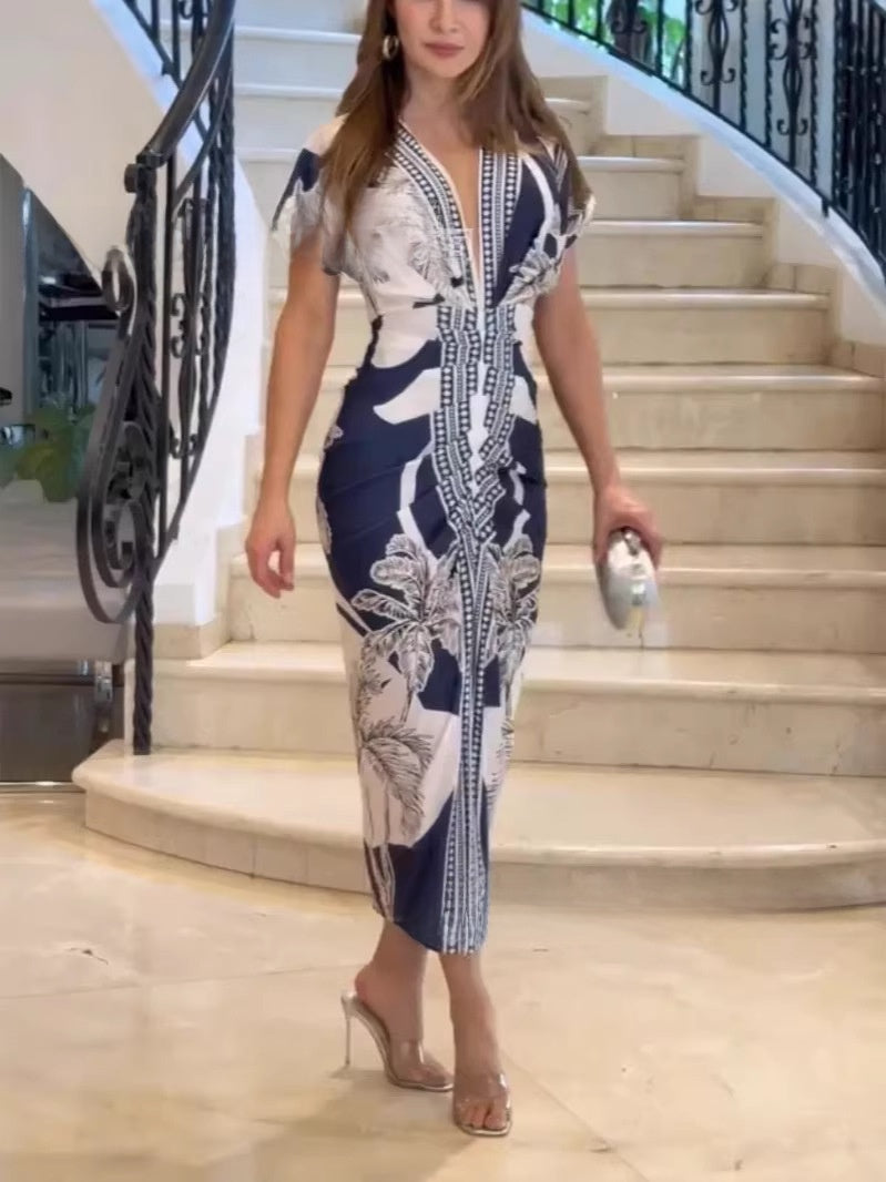 Tie-Dye V-Neck Knit Midi Dress