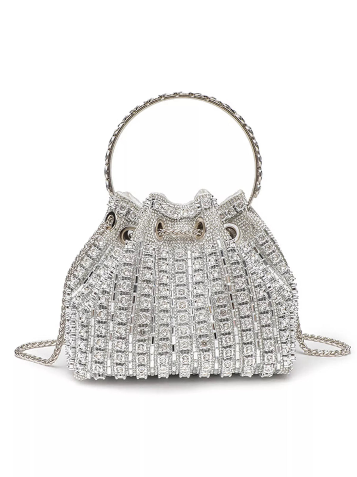 Rhinestone Embellished Bucket Crossbody Bag