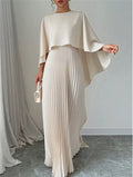 Loose-Fit Batwing Sleeve Pleated Long Dress