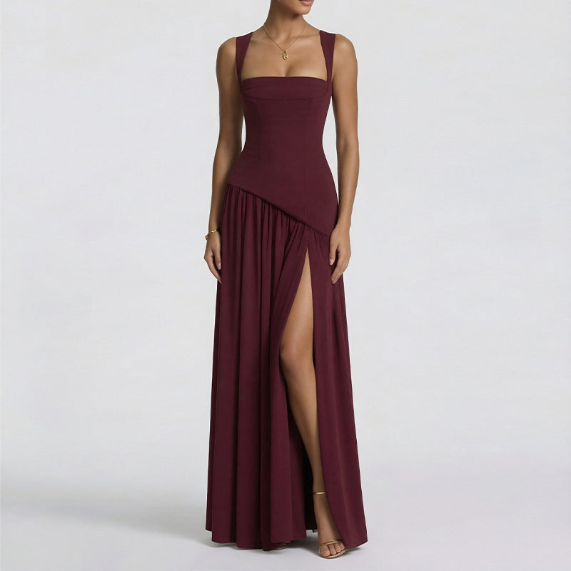 Slim-Fit Sleeveless Long Dress with French-Style Slit