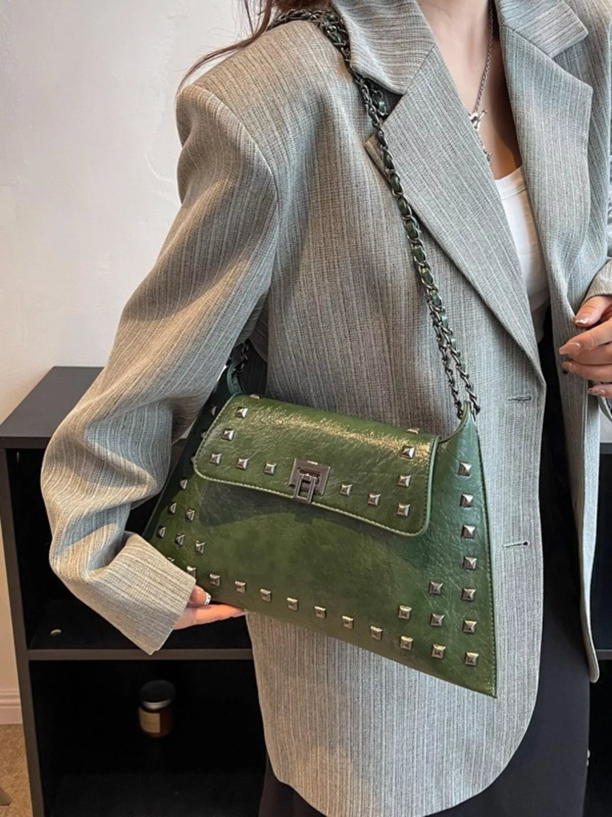 Studded Flap Chain Shoulder Bag