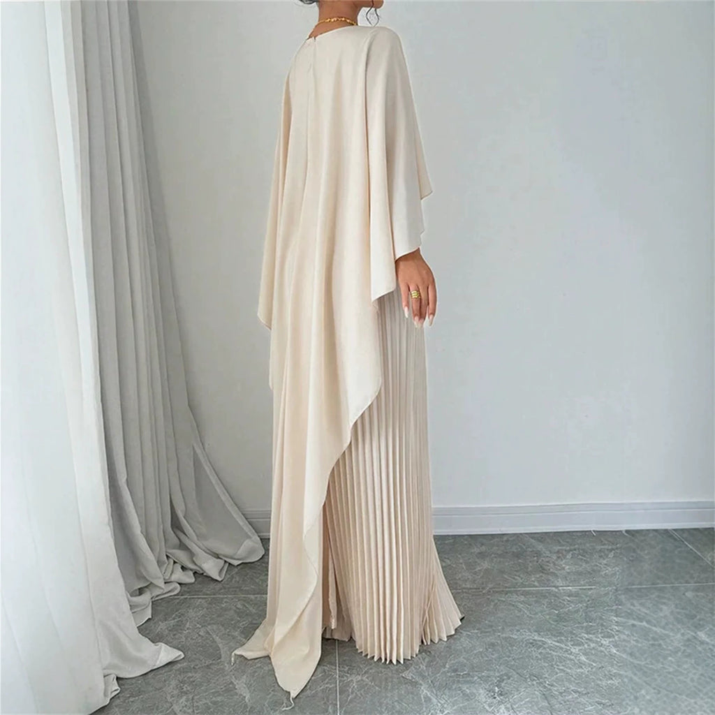Loose-Fit Batwing Sleeve Pleated Long Dress