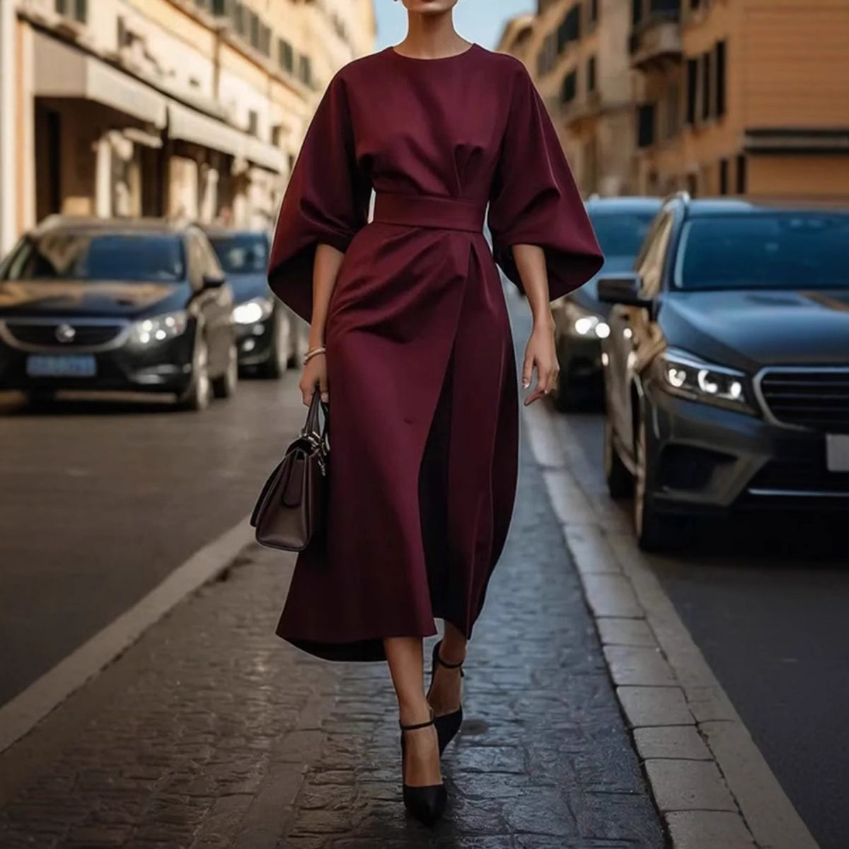 Aria Batwing Sleeve Tie-Waist Maxi Dress