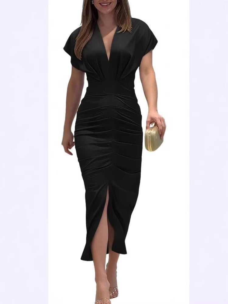 Tie-Dye V-Neck Knit Midi Dress