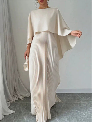 Loose-Fit Batwing Sleeve Pleated Long Dress