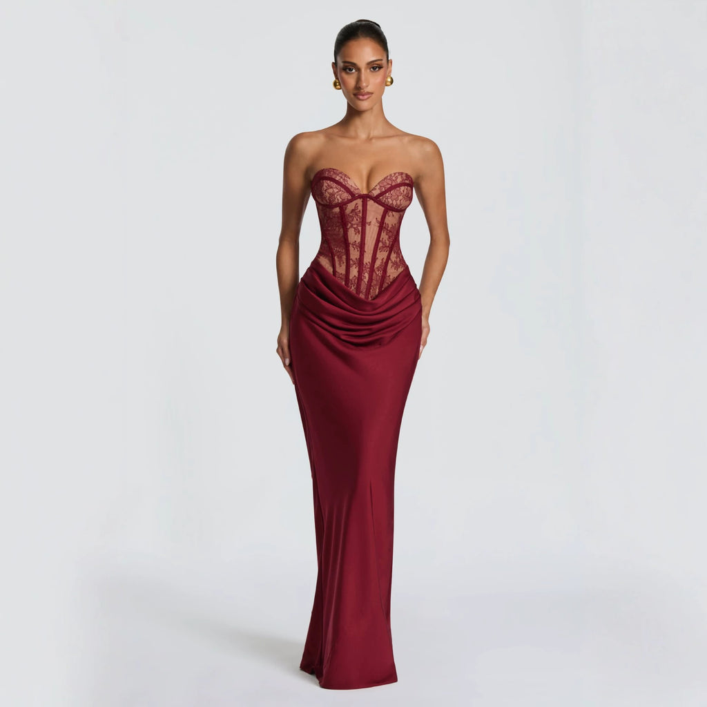 French Lace Slim-Fit Evening Dress, Tube Top or Camisole