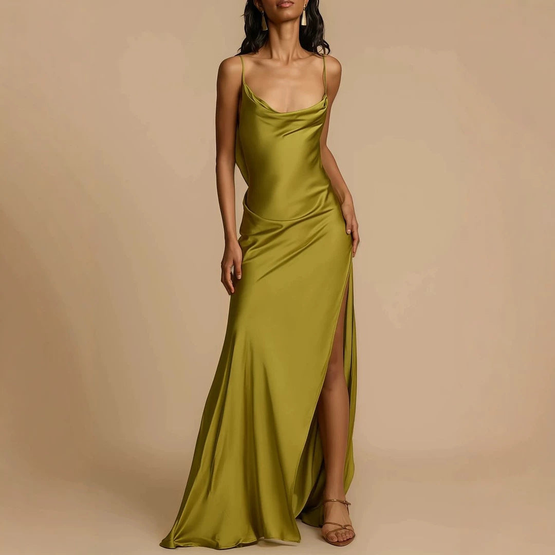 Spliced Lace-Up Sleeveless Long Dress