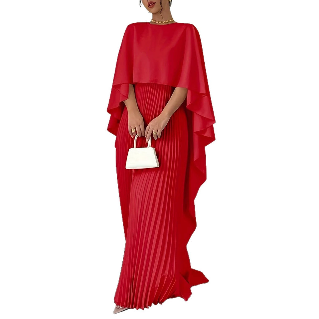 Loose-Fit Batwing Sleeve Pleated Long Dress
