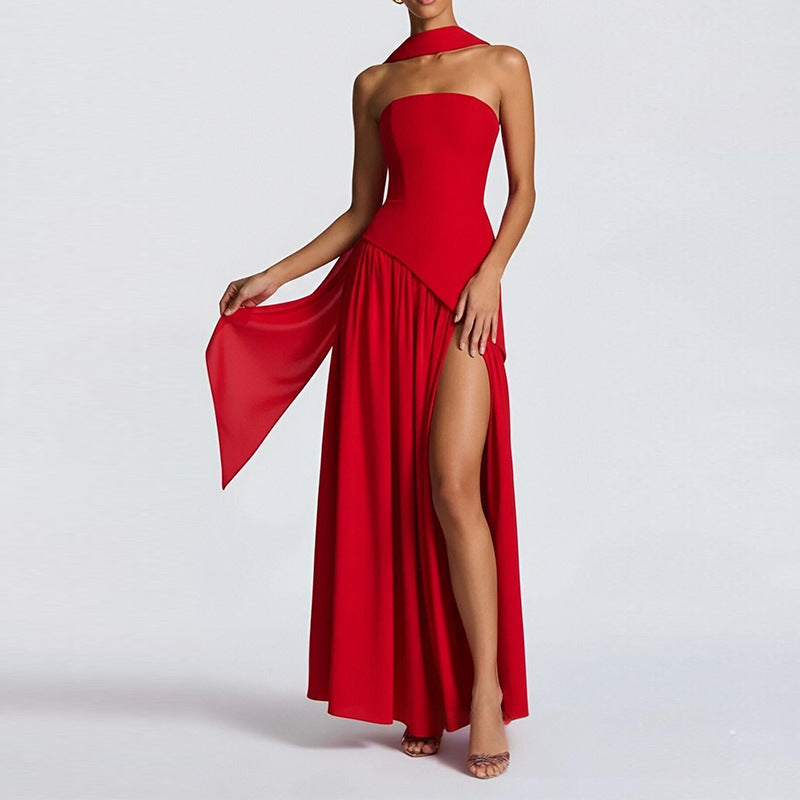 Slim-Fit Sleeveless Long Dress with French-Style Slit