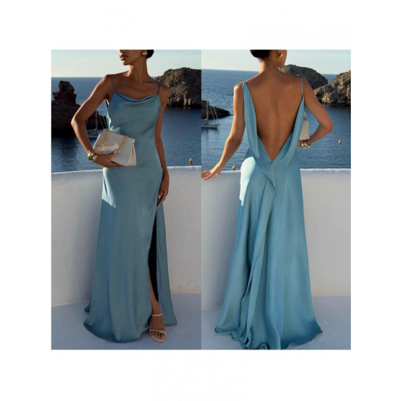 Spliced Lace-Up Sleeveless Long Dress