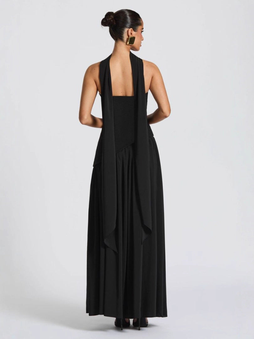 Backless Tube-Top Milk Silk Dress with High Slit