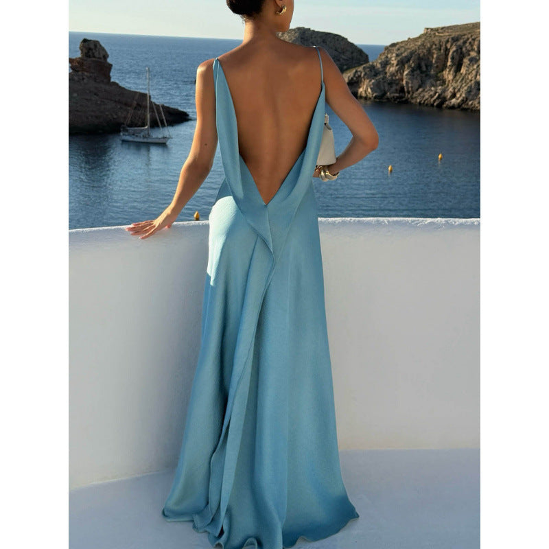 Spliced Lace-Up Sleeveless Long Dress
