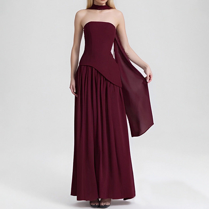 Slim-Fit Sleeveless Long Dress with French-Style Slit