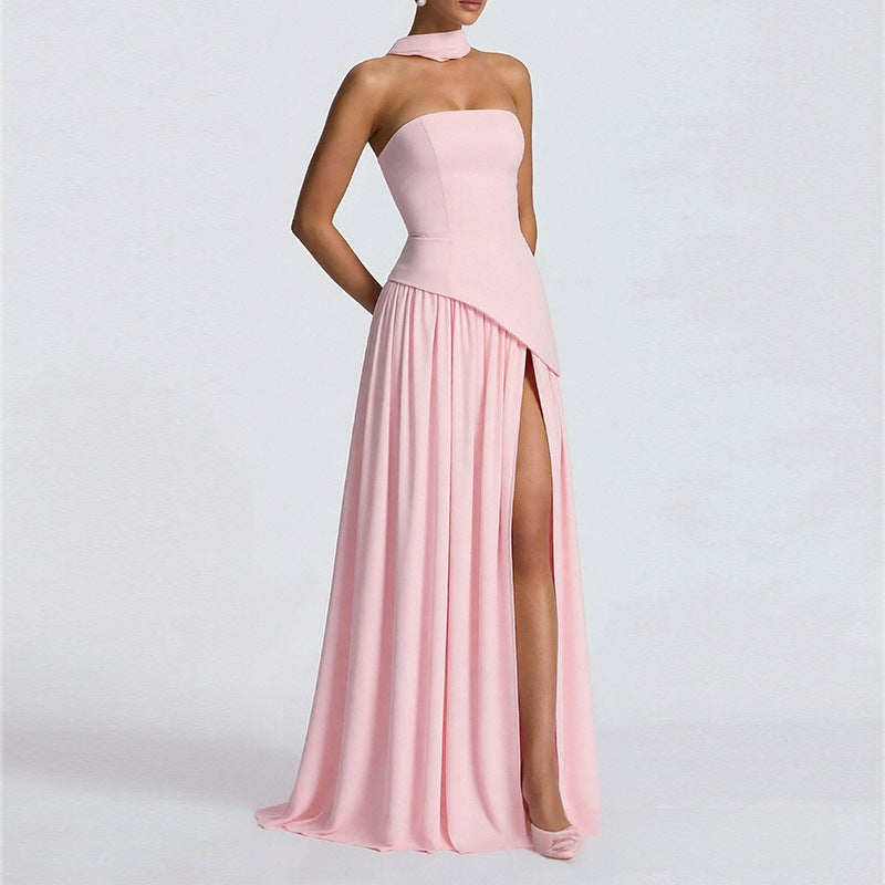 Slim-Fit Sleeveless Long Dress with French-Style Slit