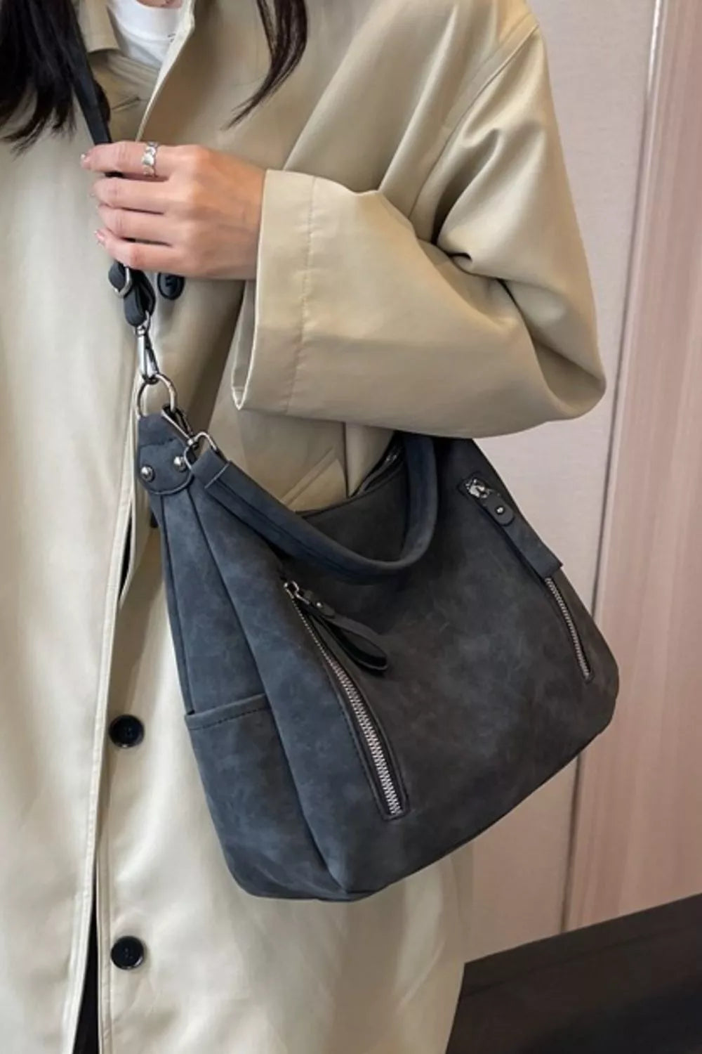 Zipper Details Adjustable Strap Crossbody Bag