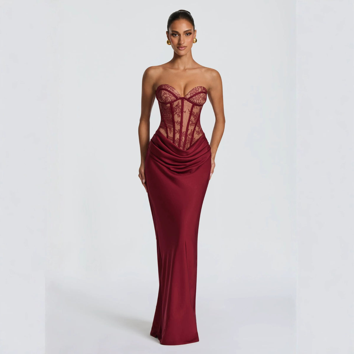 French Lace Slim-Fit Evening Dress, Tube Top or Camisole
