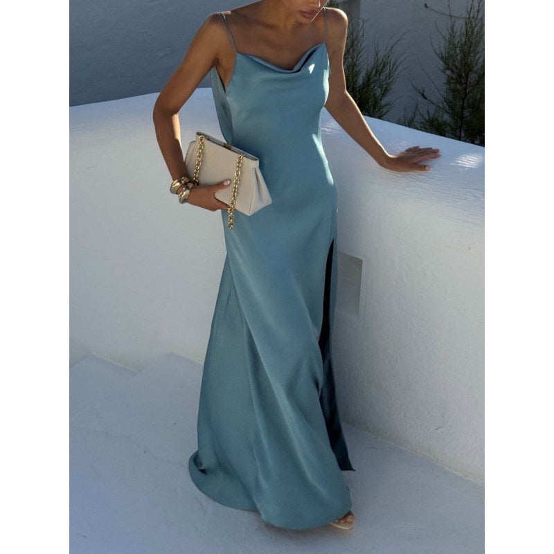 Spliced Lace-Up Sleeveless Long Dress