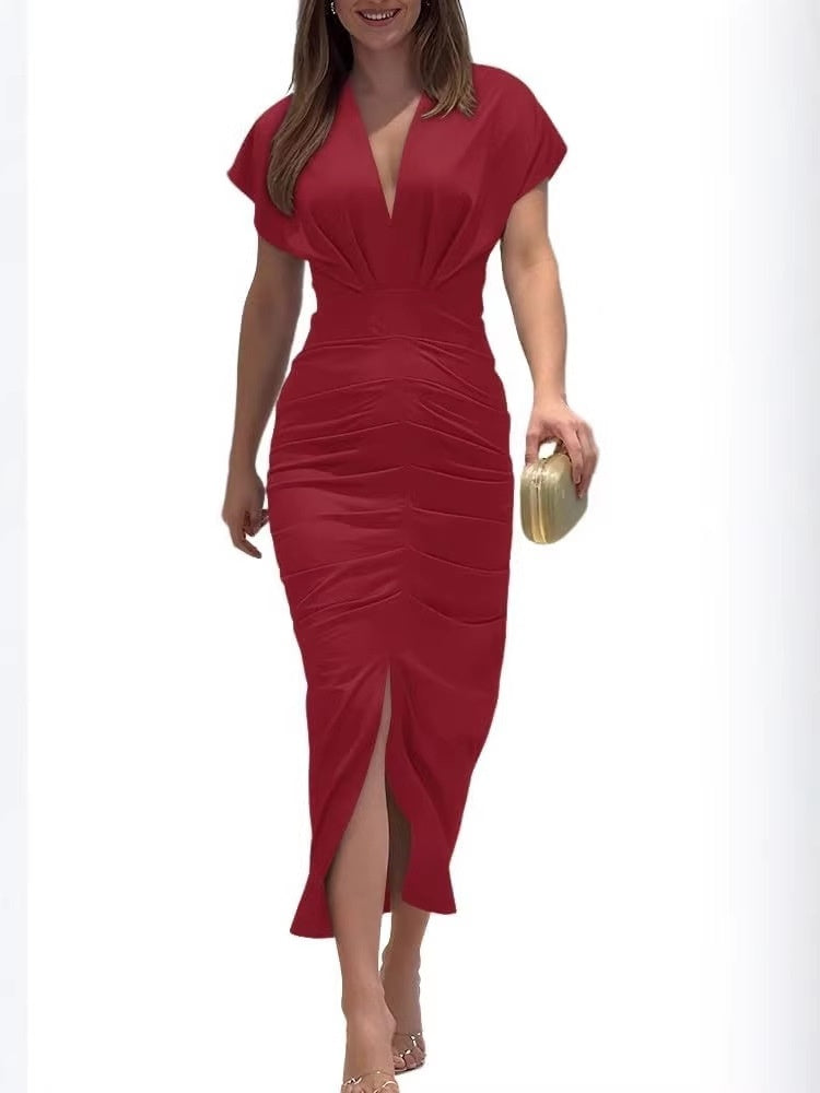 Tie-Dye V-Neck Knit Midi Dress