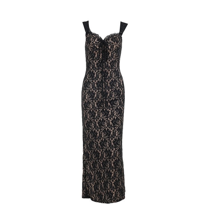 Hooded Lace Sleeveless Pencil Long Dress