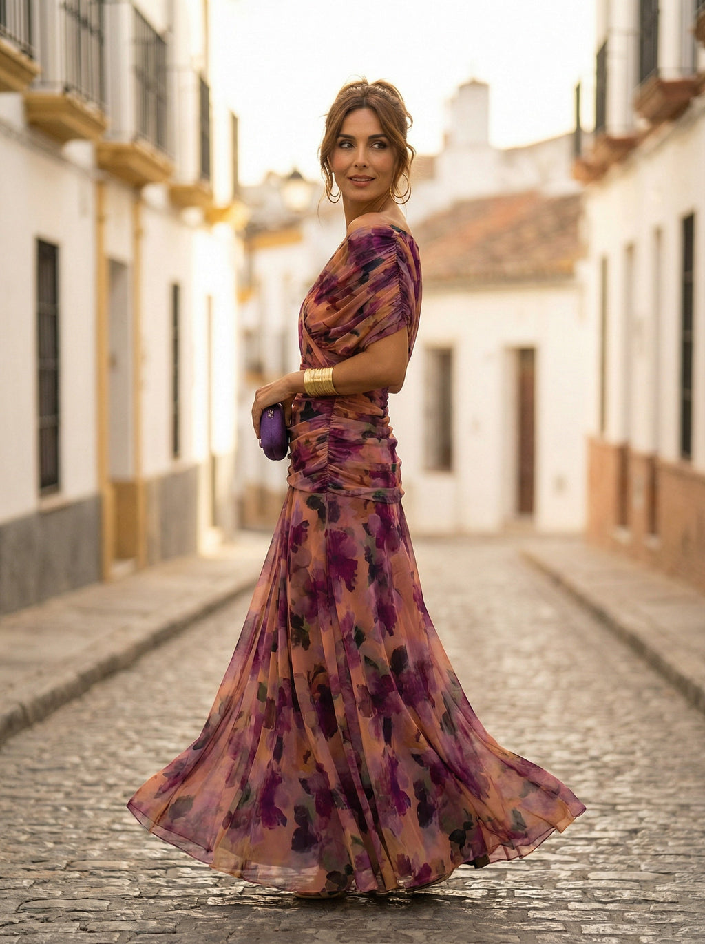 Carmela | Vestido Largo de Gala Hombros Descubiertos Mujer Plisado