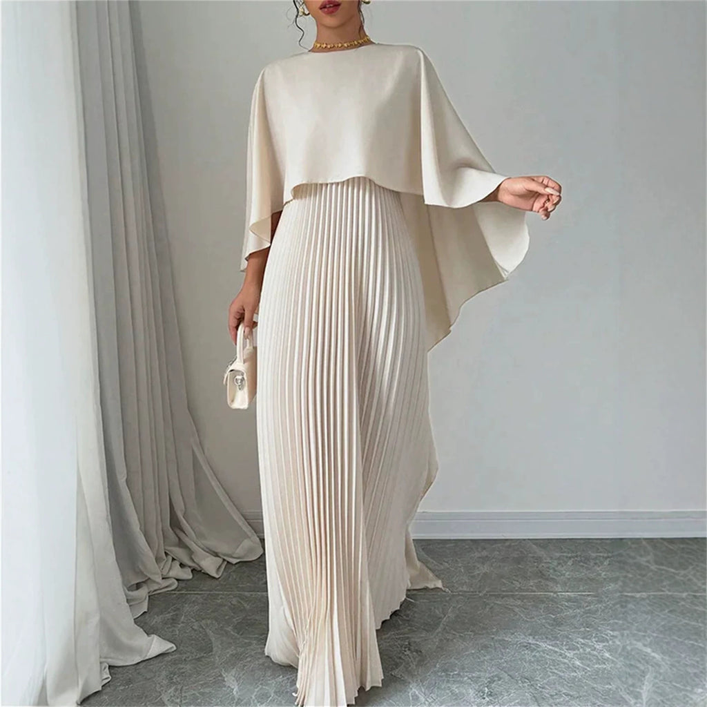 Loose-Fit Batwing Sleeve Pleated Long Dress