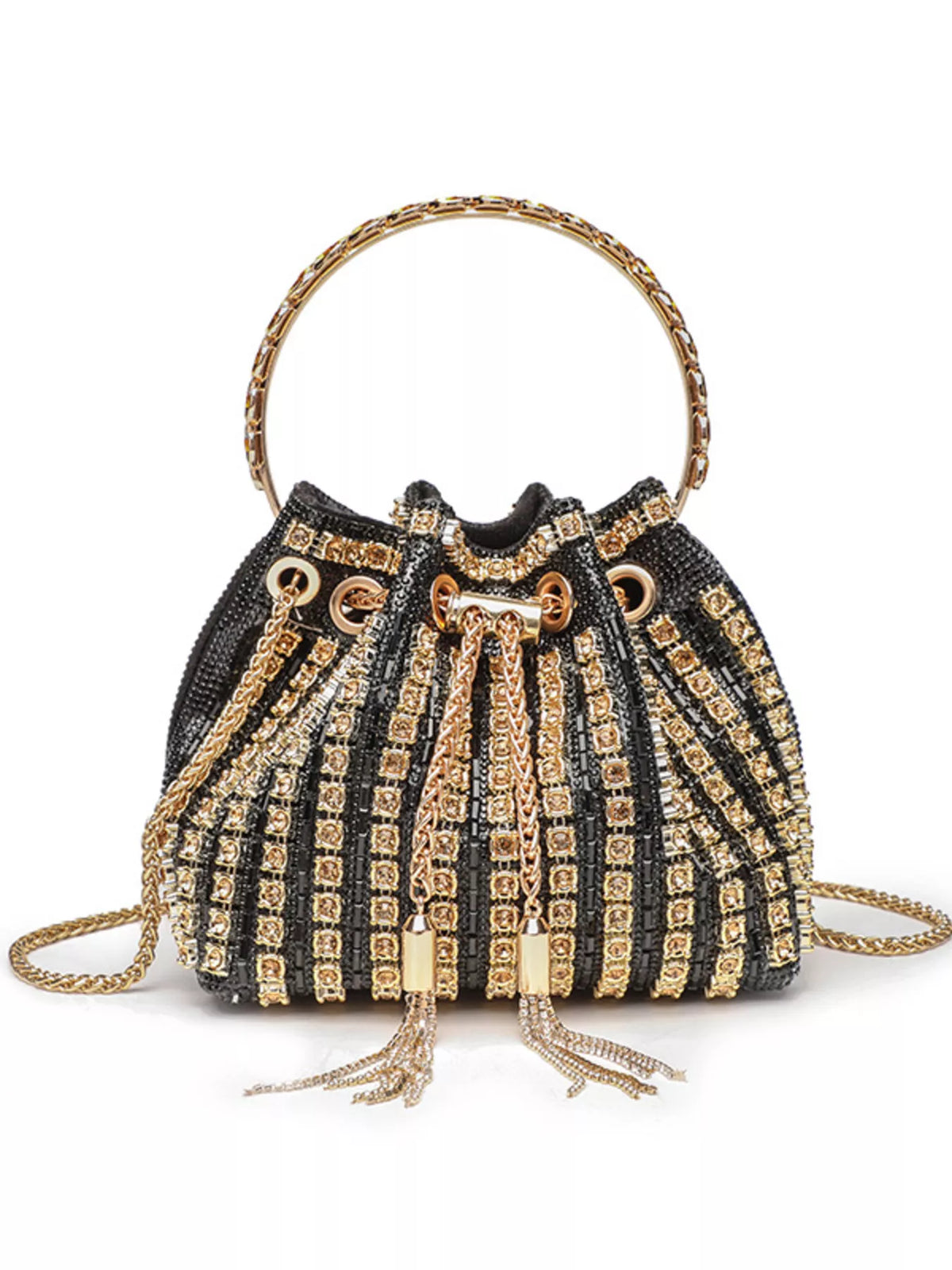 Rhinestone Embellished Bucket Crossbody Bag
