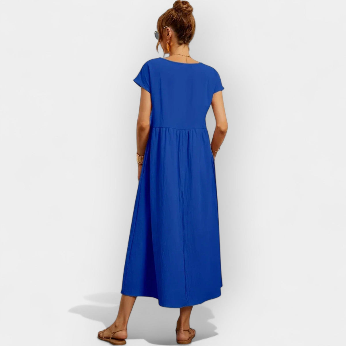 Dolores | Vestido Midi Casual con Bolsillos Mujer Manga Corta