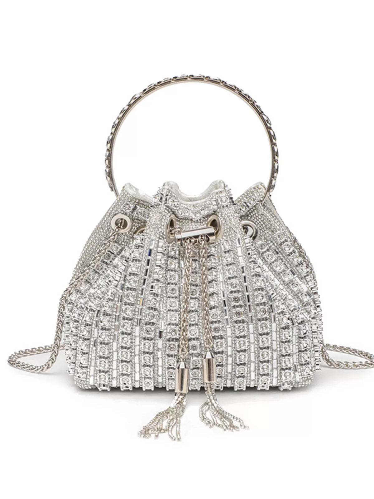Rhinestone Embellished Bucket Crossbody Bag