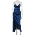 Deep V-Neck Satin Slit Dress