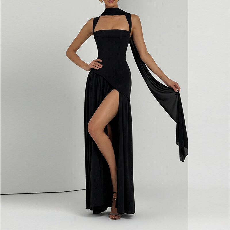 Slim-Fit Sleeveless Long Dress with French-Style Slit