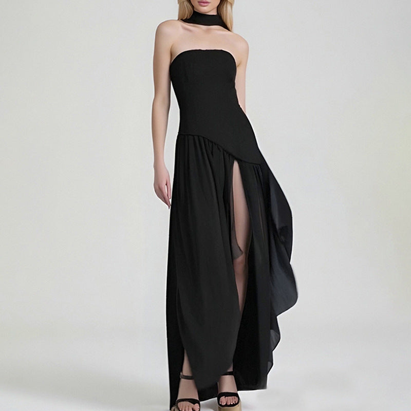 Slim-Fit Sleeveless Long Dress with French-Style Slit