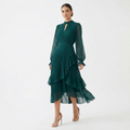 Paloma | Vestido Midi Plisado con Volantes Mujer Cuello Alto