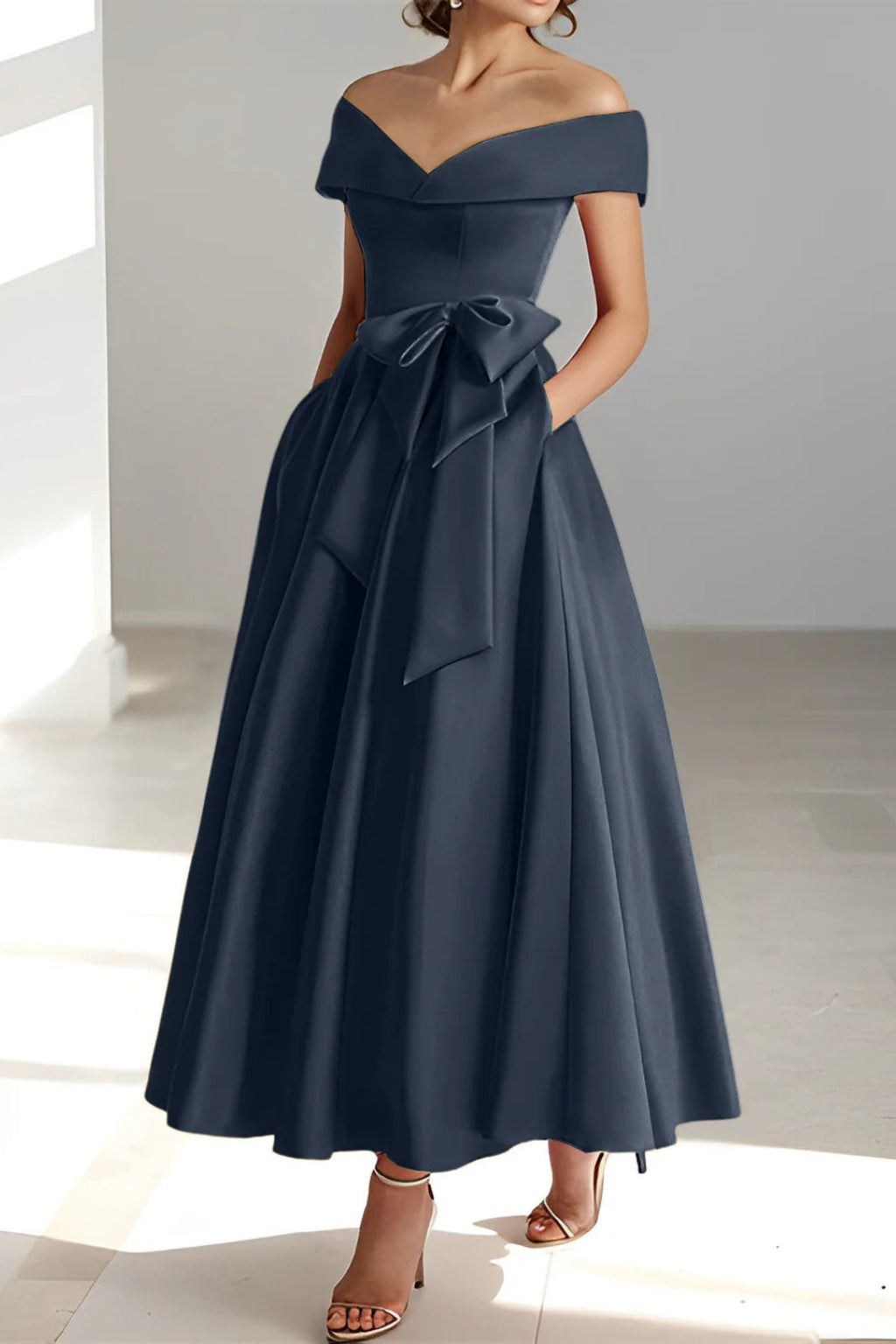 Esperanza | Vestido de Dama de Honor Hombros Descubiertos Mujer Cinturón