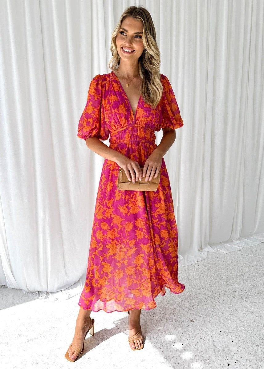 Marisol | Vestido Largo de Invitada de Boda Estampado Mujer Escote V